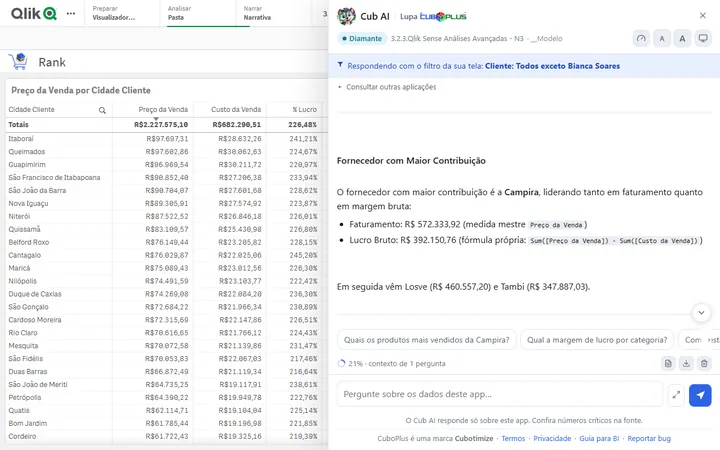 Resposta sobre o fornecedor com maior contribuição, indicando a medida mestre usada e a fórmula própria do lucro bruto